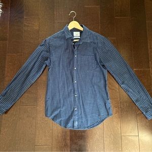 Zara 1975 Collection Mens Blue Striped Button Up Shirt Size Medium